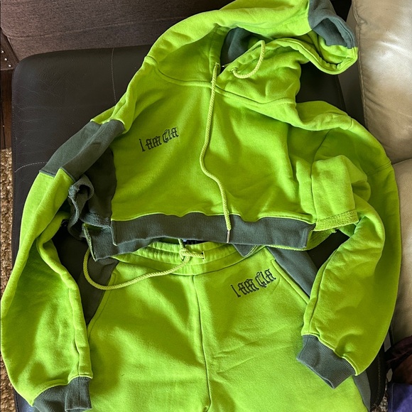 I.AM.GIA Green and Gray Crop Hoodie and Sweatpants set - Picture 1 of 3